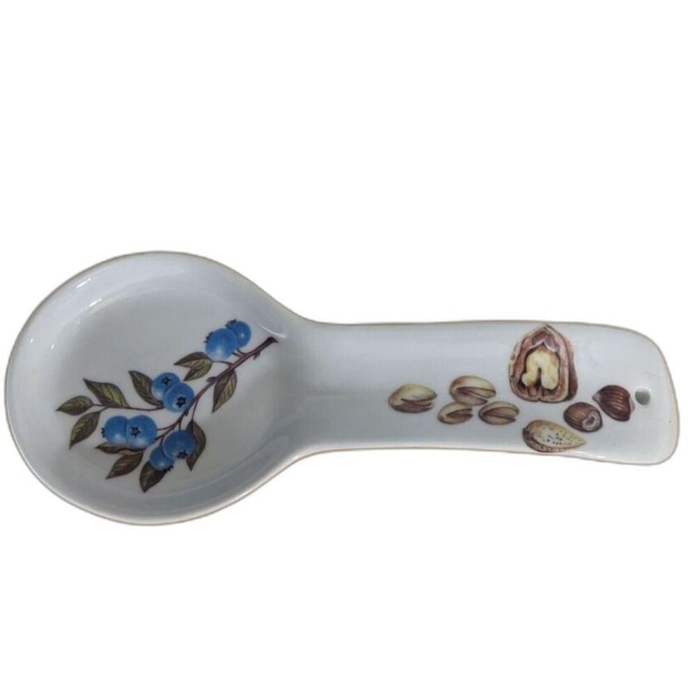 BIA Cordon Bleu Ceramic Spoon Rest, Blueberries And Nuts Design, 10" Long EUC